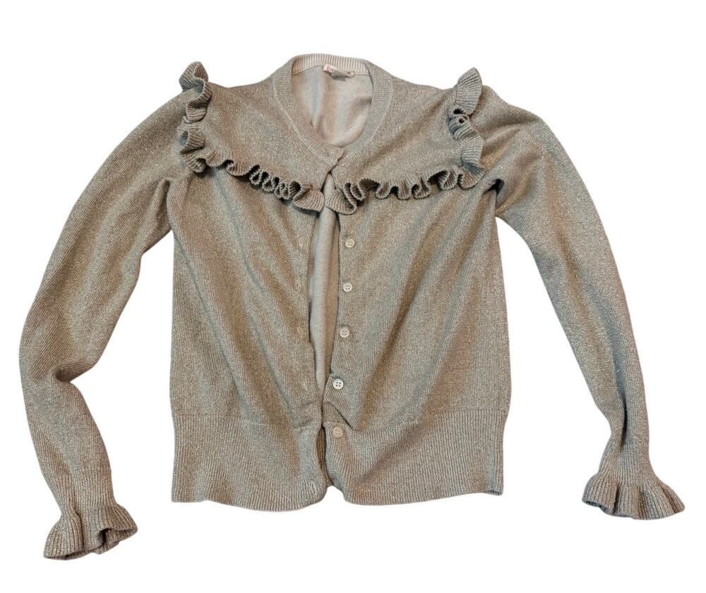 Crewcuts J.Crew Girls Size 14 XL Metallic Gold Silver Shimmer Ruffle Cardigan